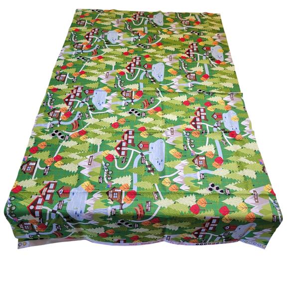 Cotton Fabric Green North Woods Cabins Trails Forest Campsite 24x44 Quilting - Picture 4 of 14